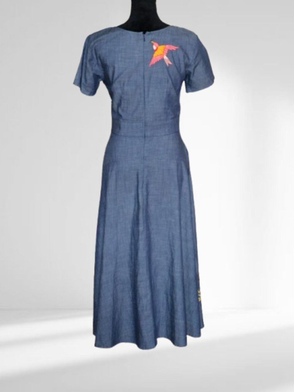 Flowers & Sparrow Embroidered Chambray Midi Dress Eshakti CUSTOM 6 - Picture 6 of 7